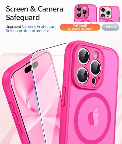 Image of FNTCASE for iPhone 15 Pro Max Case: [Compatible with Magsafe] Translucent Matte Cases with [Full Camera Protection] [Screen Protector] Military Grade Shockproof Protective Phone Cover - Hot Pink
