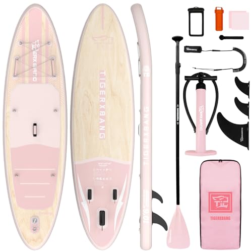 TIGERXBANG Inflatable Stand Up Paddle Board with SUP Board Accessories Anti-Slip EVA Deck 106 Paddleboard for Adults & Youth - All Skill Levels Pink