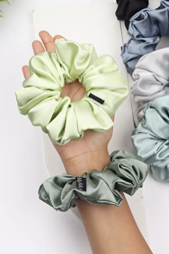 Image of Premium Satin Scrunchies for Women | Hair Bands, Ponytail Holders & Rubber Bands | Oversize, Fluffy, No-Damage Hair Ties | Girls Hair Accessories | Extra Large Size | Pack of 6