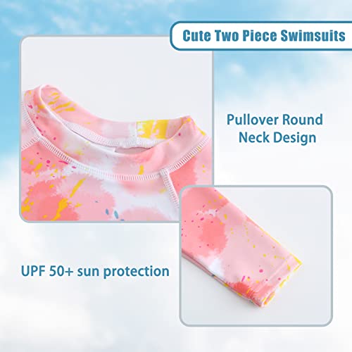 Girls Two Piece Rash Guard Swimsuits Set Long Sleeve Tie Dye Bathing Suit for Kids Hawaiian Swimwear Set 3-16 Years4