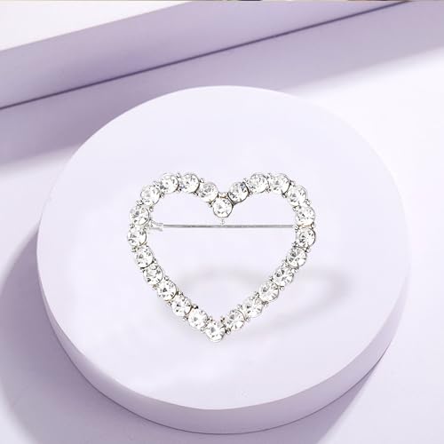 Image of Love Heart Pearl Hollow Out Brooch for Women Elegant Crystal Rhinestone Love Heart Brooches Pin Wedding Party Clothes Accessories Valentines Birthday Jewelry Gifts