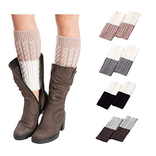 Bestjybt 4 Pairs Womens Long Leg Warmers Boot Socks Crochet Knitted Boot Cuffs