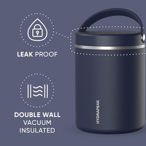 Image of Hydrapeak 32oz Stainless Steel Vacuum Insulated Food Jar for Hot Food and Cold Food, Wide Mouth Leak-Proof Soup Jar for Adults, 10 Hours Hot and 16 Hrs Cold (Navy)
