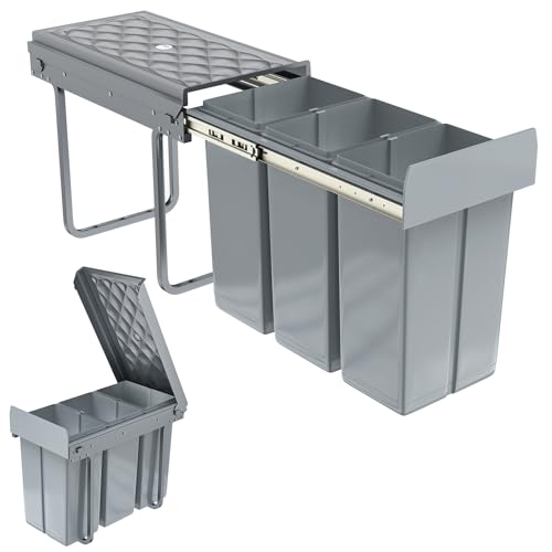 VA-Cerulean 3 Fächer Einbaumülleimer System 3x10 Liter, Abfallsammler...