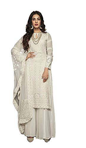Henith Collection Ready to Wear Pakistani Party Wear Cotton Thread Embroidered Work Straight Salwar Kameez Salwar Suit for Women (White, XL)