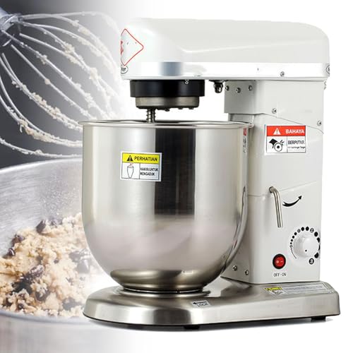 Commercial Food Mixer, 10L Electric Stand Mixer Stainless Steel Bowl Heavy Duty Food Mixer with 3 Speeds Adjustable, with Bowl, Dough Hook, Whisk, Beater, for Bakery Pizzeria,White