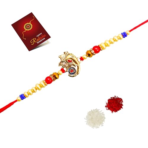 Image of JAIPUR ACE Elegant Blue inchBRO inch Designer Rakhi Gift Set with Greeting Card and Roli Chawal Pouch, Premium Brother Rakhi, Festive Raksha Bandhan Gift for Brother, Traditional (Pure Bond Rakhi)