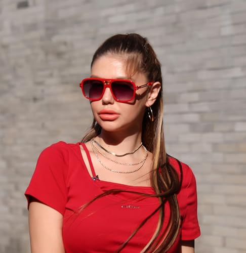 FEISEDY Retro Aviator Sunglasses for Women Men Vintage Trendy Oversized Square Shades UV400 B01062