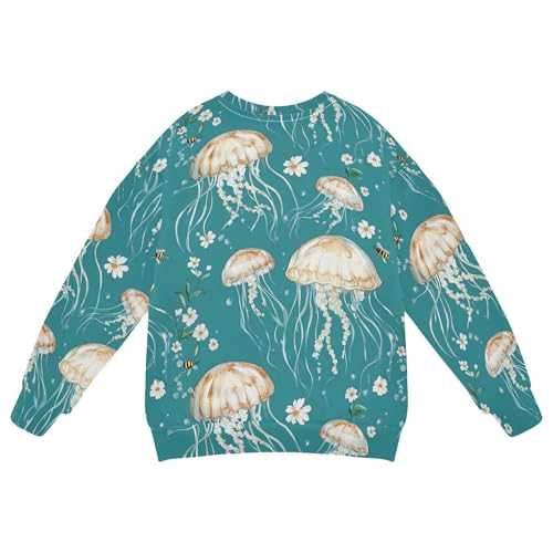 JUNZAN Cute Jellyfish Teal Little Girls Sweatshirts Hoodies Long Sleeve Sweatshirt With Hoodie Athletic 4T2