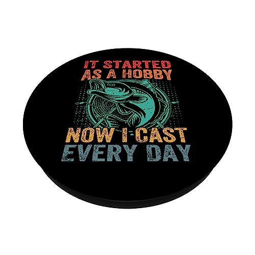 It Started As A Hobby Now I Cast Every Day - Fishing PopSockets Swappable PopGrip, Black - Image 2