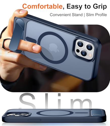 Image of Magnetic Compatible with iPhone 12 Pro Max Case, [Built-in Invisible Kickstand][Compatible with MagSafe][Military Grade Shockproof] Slim Translucent Matte Phone Case for iPhone 12 Pro Max 6.7 inch