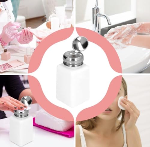 Image of Down Pump Dispenser Bottle, White with Silver Lid, Set of 2, for Nail Polish Remover
