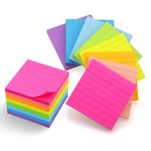 9 Pads Lined Sticky Notes 3x3 Bright Colors Self-Stick Notes Pads Super Adhesive Sticky Notes Great Value Pack