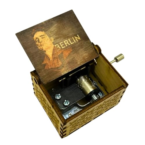 Image of Zesta Money Heist Wooden Musical Box Gift | Vintage Music Crank Mini Collectible for Girlfriend, Boyfriend, Husband, Wife | Unique Musical Gifts for Music Lovers | Classic Wooden Box