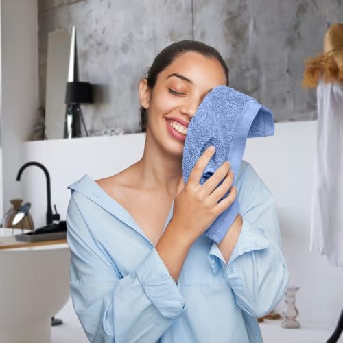 Image of QUBA LINEN 100% Cotton Washcloth Set - Soft, Absorbent Face Towels for Bathroom & Gym Use - Durable & Reusable Wash Cloths - Rainbow (Multi-Color), 12 x 12 Inches, Pack of 12