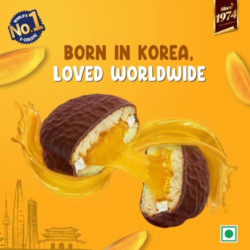 Image of Orion Mango Choco Pie 6pcs pack | centre-filled chocolate biscuit 168 gm