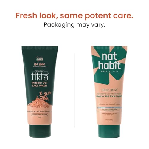 Nat Habit Masoor Dal Face Wash, Fresh Daily Tikta For Men & Women, Skin Brightening, With Masoor & Moth Dal, Suitable For All Skin Types, Chemical & Sulphate Free - 100g