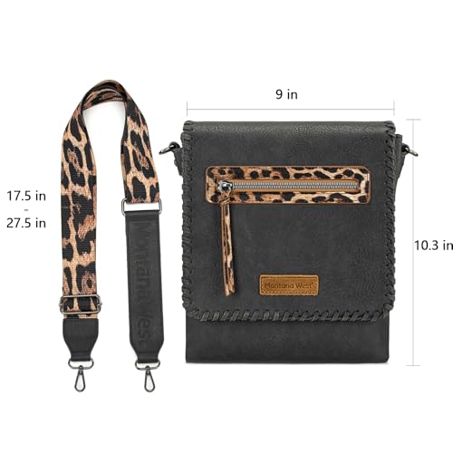 Image of Montana West Crossbody Bags for Women with Dual Compartments Western Cross Body Purse with Leopard Print Guitar Strap