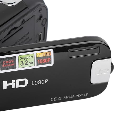 Ręczna Kamera Wideo, Kamera DV 1080P 4K 48MP 16x Cyfrowa Kamera Wideo Vlogging 2,7-calowy Obrotowy Ekran TFT LCD (BLACK)