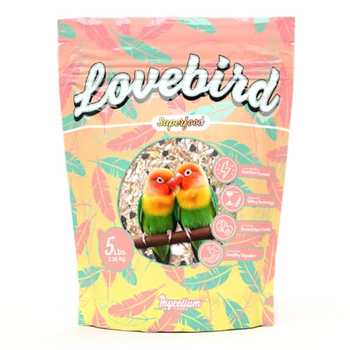 Mycelium Organic Lovebird Superfood (5 LB Bag) | High-Energy Bird Seed for Lovebirds | Premium Seeds, Grains & Superfoods for Brain, Heart, & Digestive Health | Non-GMO, USA Made, No Fillers