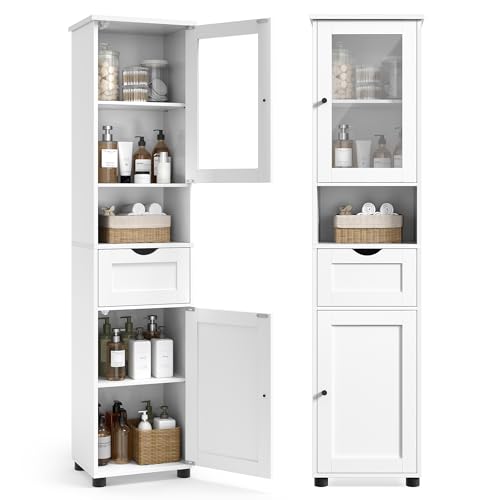 VASAGLE Meuble Salle de Bain, Colonne, Rangement avec Étagères Réglables, Placards à Porte,...
