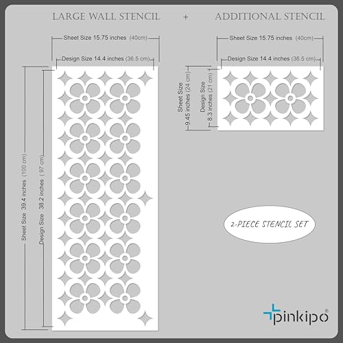 PINKIPO® Mod Daisy - Plantillas XL para Pared y Piso, 2 Piezas, Reutilizables, Patrón Floral Retro Escandinavo, Incluye Plantilla de Borde miniatura 3
