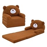 MOONBEEKI Comfy Toddler Chair, Kids Couch Fold Out to Lounger, Foldable Baby Sofa Plush for Girl and Boy Age 18 Months and Up ( Brown Bear)
