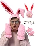 OUHAICUST Christmas Story Bunny Suit Ralphie Pink Bunny Costume Christmas Hat Glasses And Gloves Movie Rabbits Halloween Cosplay