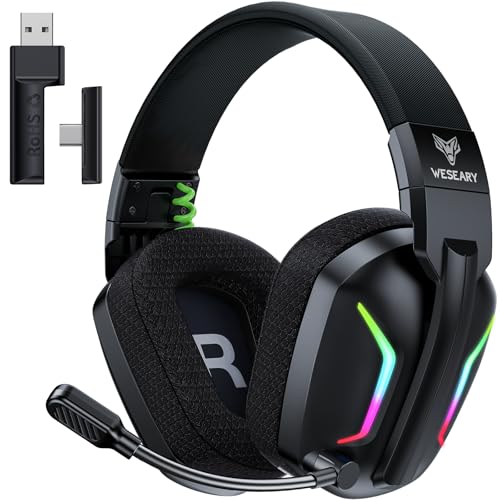 WESEARY Wireless Gaming Headset for PS5, PS4, PC, Laptop, Mac & Switch, Dual Low-Latency 2.4GHz USB/Type-C, Bluetooth Gaming Headphones with ENC Mic for Gamecube, 3D Stereo,Colorful Light, 50H Power