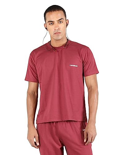 CHKOKKO Men Cotton T Shirt Half Sleeves Crew Neck Casual Summer Wear for Men | Terry Cotton Soft Fabric Solid Color Breathable Tshirt EARTHRED XXL