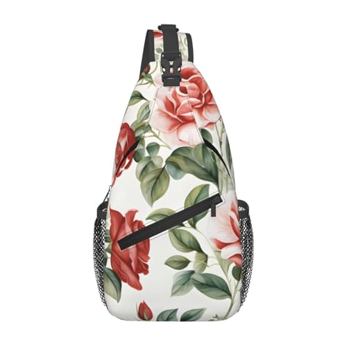 Mochila bandolera unisex con patrón de flores rosas miniatura 1