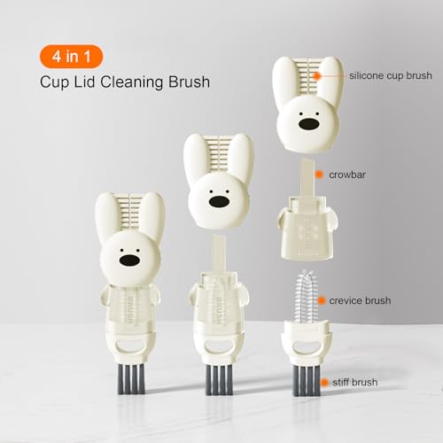 Image of 4 in 1 Cup Lid Cleaning Brush, 3 in 1 Bottle Brush, Cup Crevice Cleaning Tools, Easy to Clean and Storage, ABS+Silicone Cup Lid Gap Cleaner, Portable Multifunctional Bottle Cleaning Brush (3Pcs)
