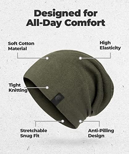 Warm Slouchy Beanie Hat - Deliciously Soft Daily Beanie in Fine Knit - 100% Cotton