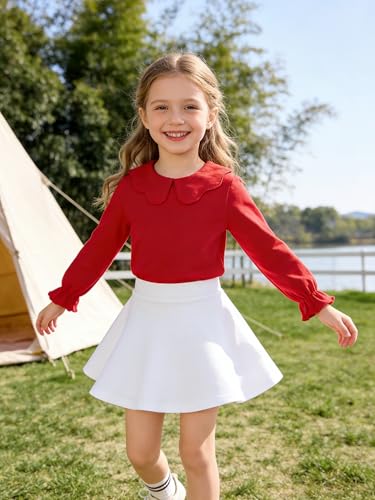 Image of 12M-14Y Toddler Baby Girls Peter Pan Collar Blouse Kids Girl Solid Color Puff Sleeve T-Shirts Casual Tee Tops