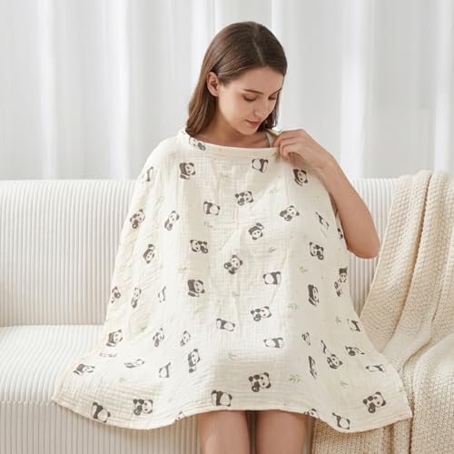 Image of SNOWIE SOFT Cotton Muslin Nursing Cover, Breathable Lightweight Cotton Privacy Coverage for Breastfeeding, Breathable Lightweight Baby Feeding Cover for Travel, Outdoor Use 84x59CM