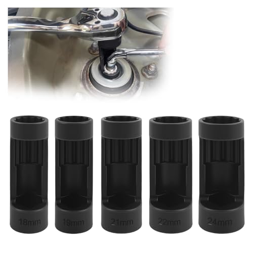 5PCS Car Strut Socket with 1/2 Drive Port Contains 24mm 22mm 21mm 19mm 18mm 12-point Suspension Strut Nut Socket for Struts Nut Installation & Disassembly Sturdy Shock Absorber Sockets