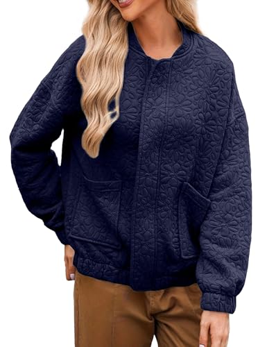 Women's Trendy Zip up Bomber Jackets Lightweight Cute Jacquard Coats Casual Long Sleeve Shacket Jacket with Pockets2