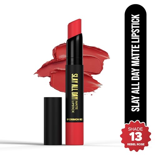 Image of Hilary Rhoda Slay All Day Matte Lipstick | Transfer-proof & Smudge-proof | Long-Lasting & Premium Creamy Lipstick | Waterproof & Vibrant Colour lipstick | 2.6g (Rebel Rose - Shade 13)