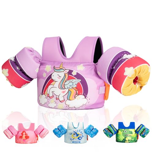 Toddler Swim Vest Jacket for 20 30-50 Pounds, Kids Puddle Floaties Jumper with Adjustable Strap, Beach Sea Pool Toddler Swimming Floaties Jacket for Kids Age 2 3-5 6 7 Years Old, Purple