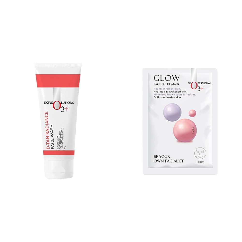 O3+ D-Tan Radiance Face Wash With Vitamin C Glowing Skin and Deep Cleanses and Unifies Skin Tone 60gm & O3+ Facialist Glow Sheet Mask Hydrates and awakens skin(30g) Combo-image-32