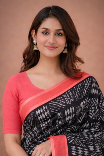Image of Jack & Jini Women's Floral Print Pure Georgette Saree with Blouse Piece | Soft Casual & Festive Drape | Gift for Mother, Wife.