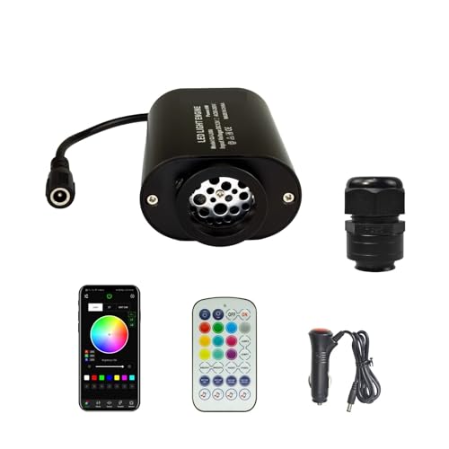 STRAFBRG Fuente de luz fibra óptica 6 W con sonido y brillo activado, RGBW, caja, control remoto por aplicación, sensor música for coche,Instalación sin fisuras