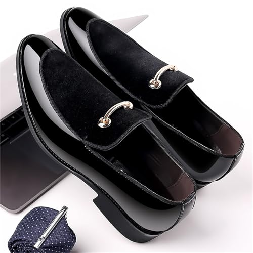 Men's Fashion Patent Leather Slip on Dress Loafers Business Casual Formal Tuxedo Shoe Party Wedding Velvet Penny4