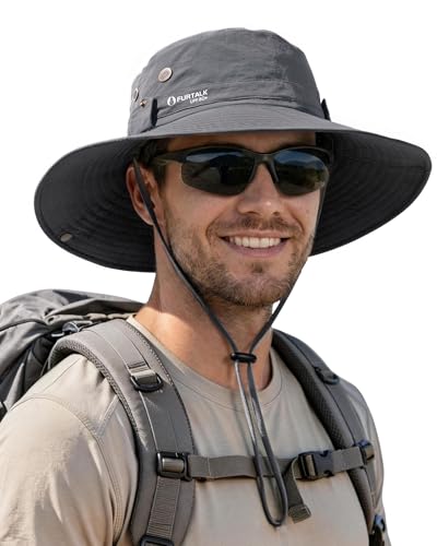 FURTALK Sun Hats for Men Fishing Hat UPF 80+ Foldable Wide Brim Outdoor Hiking Beach Summer Hats Dark Grey