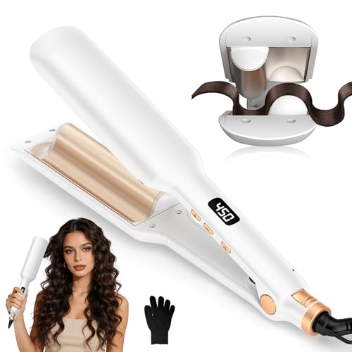 UKLISS Welleneisen für Haare Beach Waves Lockenstab geeignet für Anfänger, Ionen Welleneisen für Kurze und Lange Haare mit 12 Temperaturen LCD-Anzeige (120-230℃)