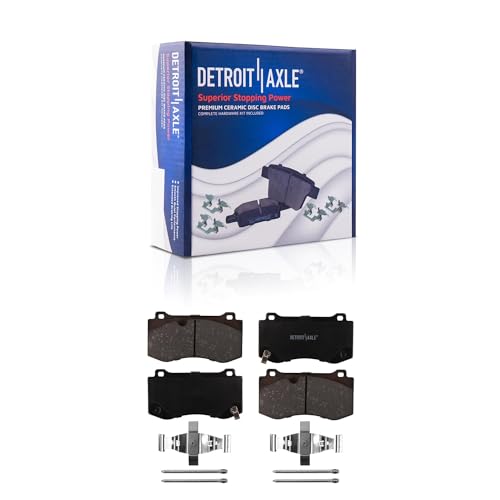 Image of Detroit Axle - 6pc Front Brake Kit for 08-23 Dodge Challenger 06-08 Magnum | 06-10 /12-23 Charger, 05-10 /12-14 /23 Chrysler 300, Drilled Disc Brake Rotors Ceramic Pads Replacement 14.17 inch inch