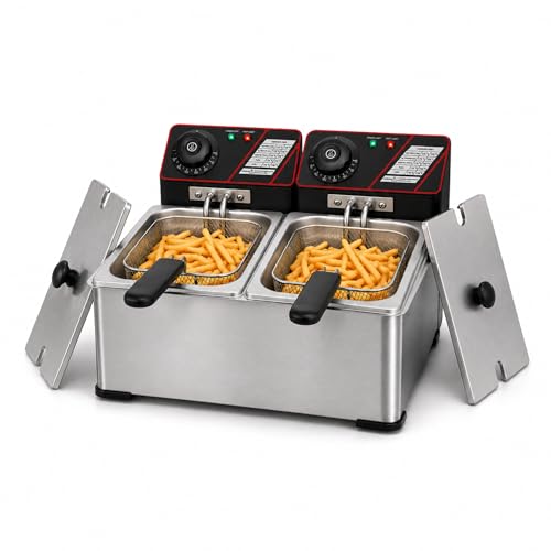 Freidora Eléctrica Profesional Doble 2x3L, Acero Inoxidable