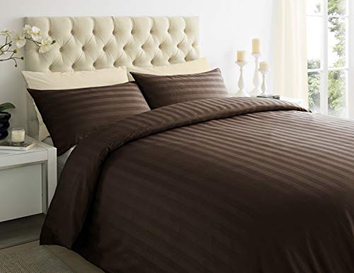 Image of Sapphire Collection 100% Stripe TC400 Egyptian Cotton Duvet Quilt Cover Pillow Cases (Double, Chocolate)