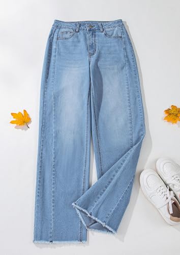 Image of PRETTYGARDEN Women's Wide Leg Jeans Raw Hem Denim Pants