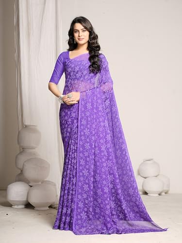 Image of Garden Vareli Lock Chiffon Floral Saree